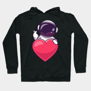 Cute Astronaut With Love Heart Cartoon Hoodie